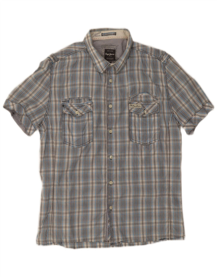 PEPE Jeans Camisa Slim Fit De Manga Corta Para Hombre De Algodón A Cuadros Azul Medio