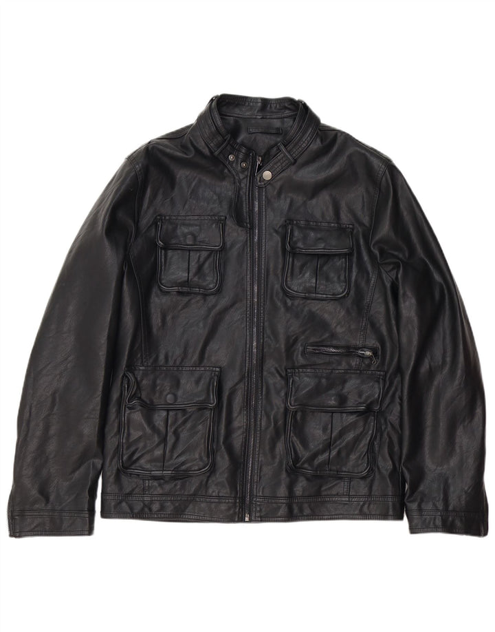 Vintage hombres chaqueta de cuero Reino Unido 36 pequeño negro