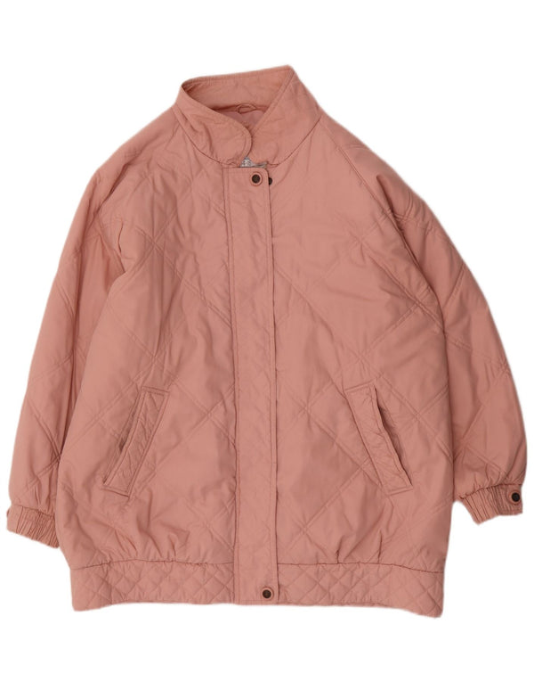 Vintage mujer suelta ajuste acolchado abrigo Reino Unido 14/16 poliéster rosa grande