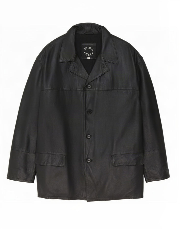 Chaqueta de cuero vintage para hombre IT 56 3XL Negro