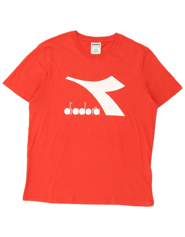 Diadora Hombre Camiseta Gráfica Top Algodón Naranja Mediano