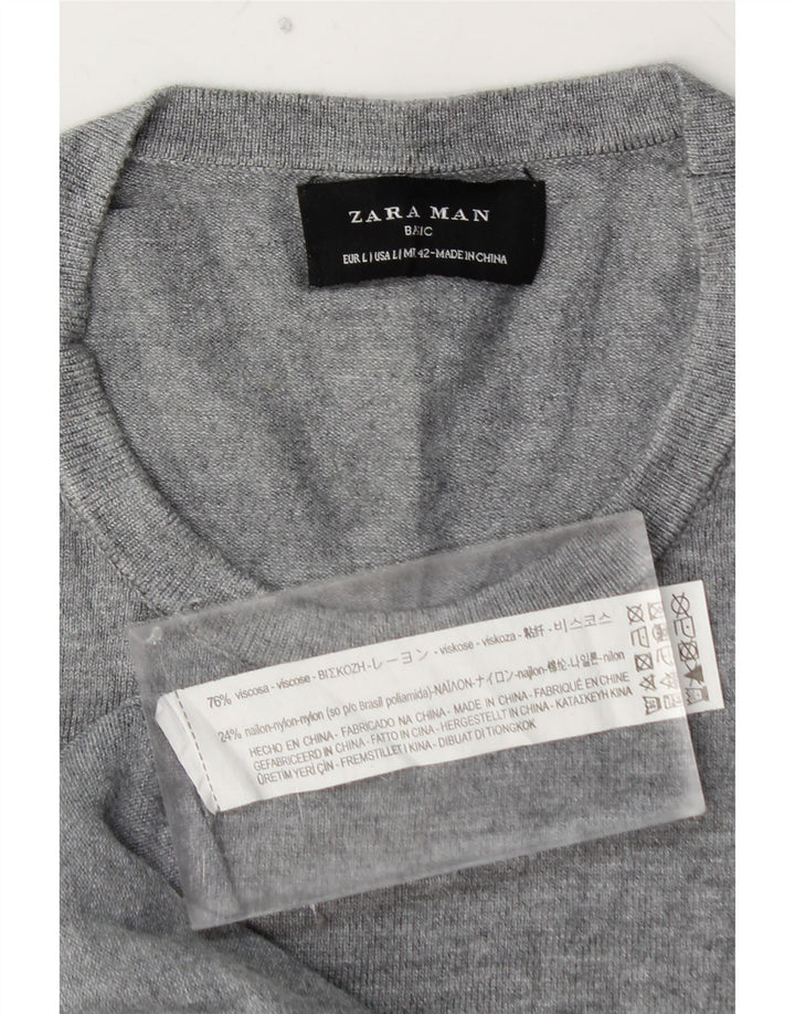 ZARA Hombre Jersey Cuello Redondo Jersey Grande Viscosa Gris