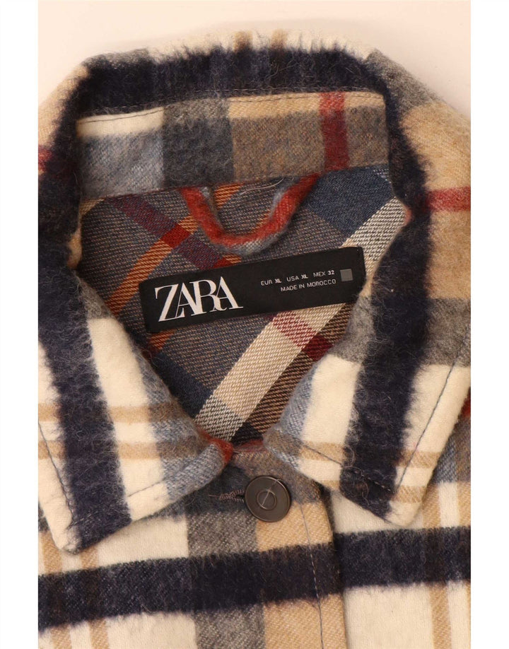 Zara Mujer Camisa De Franela Leñador Extragrande UK 40 XL Cuadros Multicolor