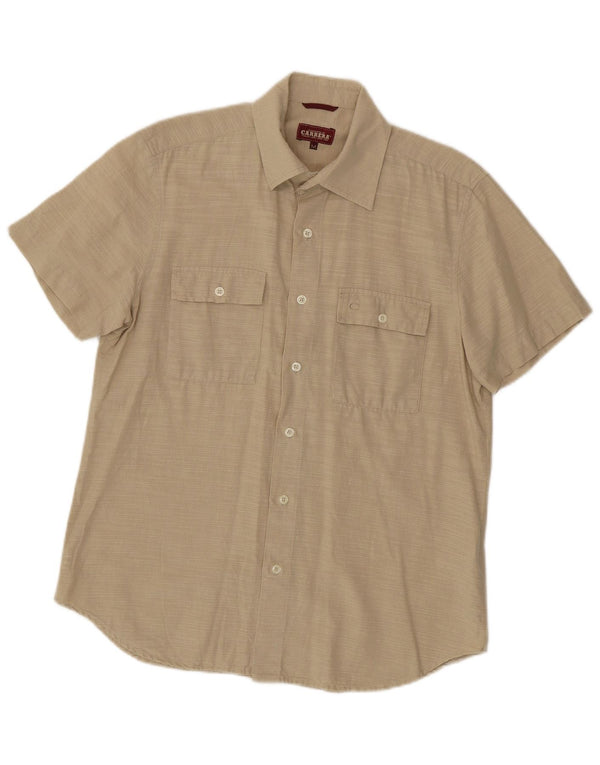 CARRERA Camisa Manga Corta Hombre Algodón Rayas Beige Medio
