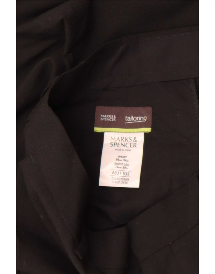 Marks & Spencer Pantalón chino recto para hombre W34 L29 Poliéster negro