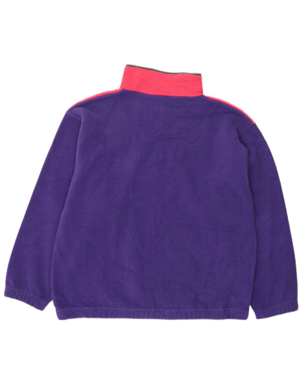 Vintage hombres botón cuello polar jumper XL púrpura colorblock poliéster