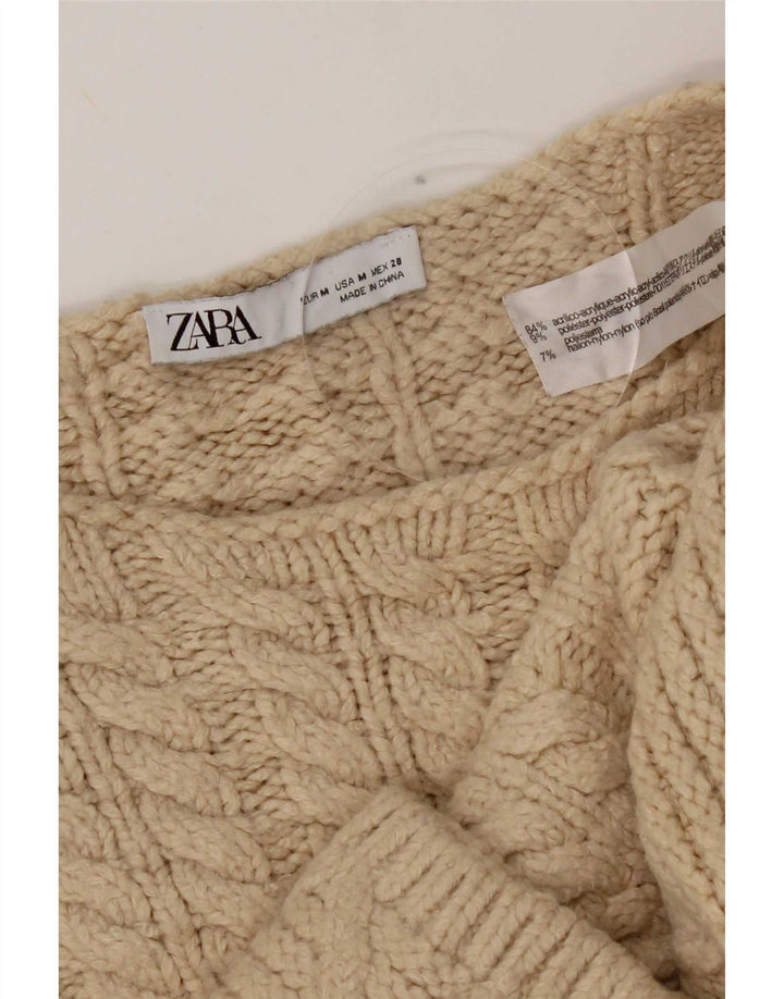 Zara Mujer Crop Suéter De Cuello Redondo De Gran Tamaño UK 14 Medium Beige