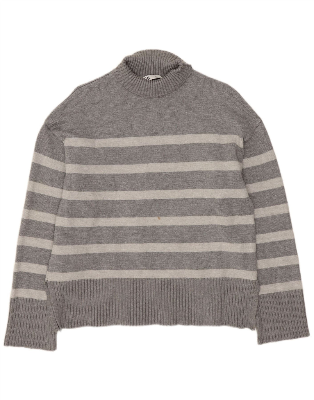 Zara Mujer Suéter De Cuello Alto De Gran Tamaño UK 10 Small Gris Rayas