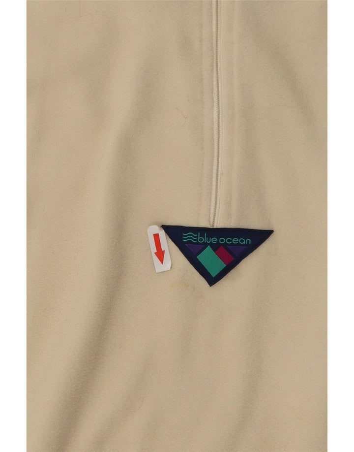 Vintage hombres Velour Zip cuello sudadera Jumper grande poliéster beige