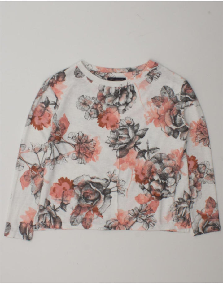 Marks & Spencer Top extragrande de manga larga para mujer UK 10 Small White Floral