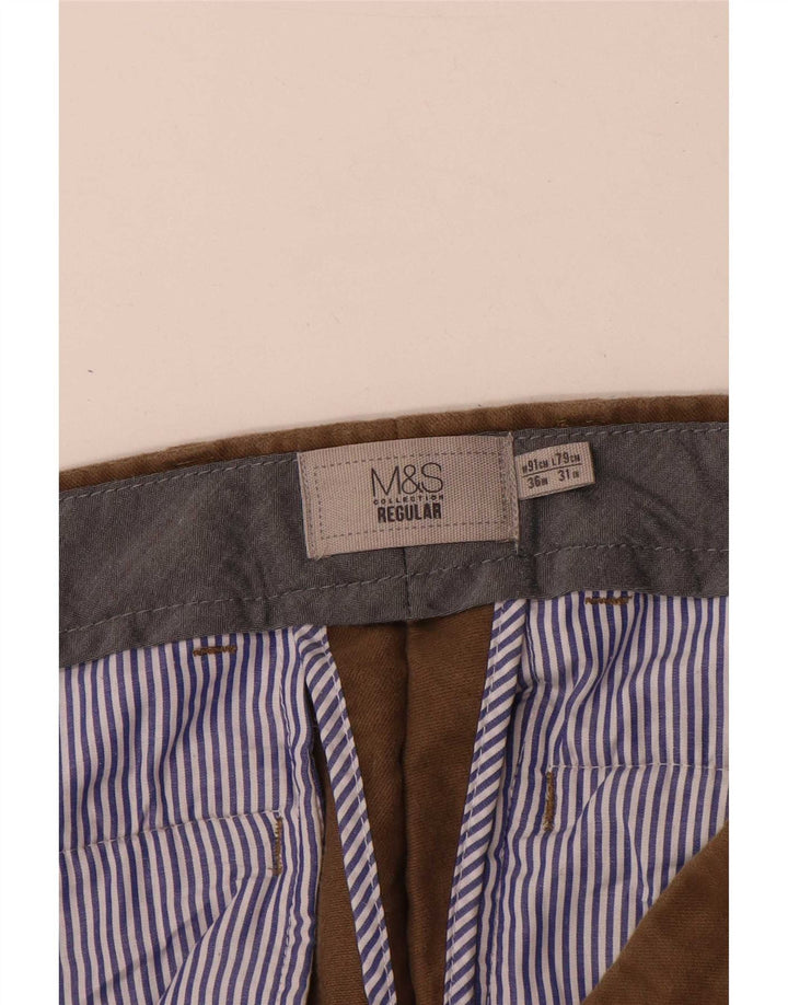 Marks & Spencer Pantalón de traje regular recto para hombre W36 L31 Algodón beige
