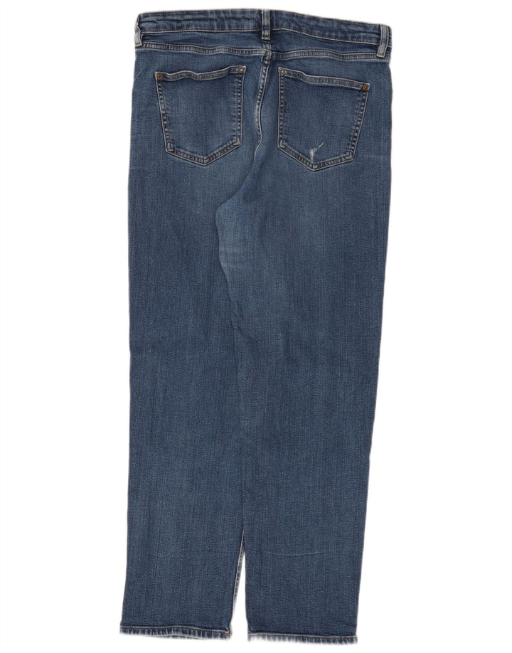 Marks & Spencer Vaqueros Rectos Desgastados para Mujer UK 14 Large W34 L30 Azul
