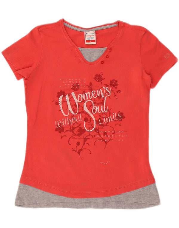 Champion Heritage Fit - Camiseta gráfica para mujer, talla 40, talla M, color rojo