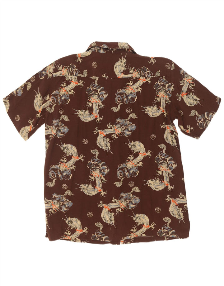 Exsezon Camisa de manga corta con patrón abstracto para hombre, talla grande, color marrón
