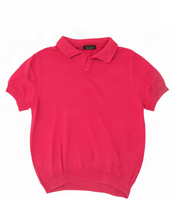 Zara Hombre Jersey De Manga Corta Con Cuello Polo De Algodón Rosa Medio