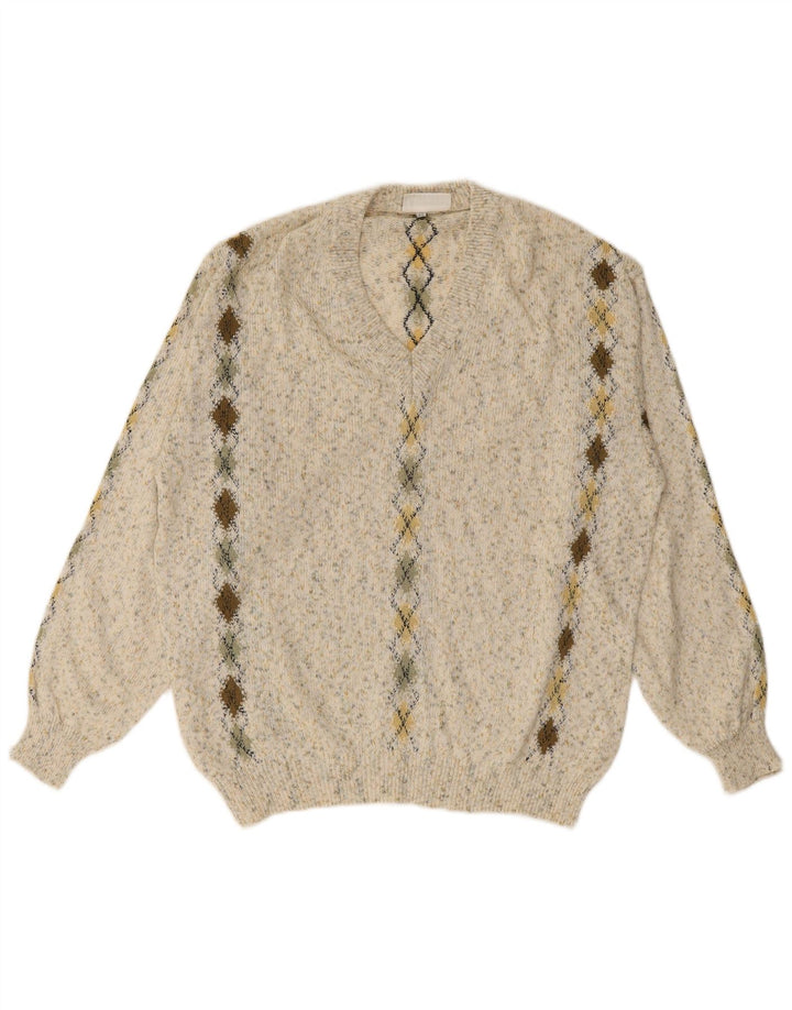 SEVRES Jersey con Cuello en V para Hombre IT 48 Algodón Argyle/Diamante Beige Medio