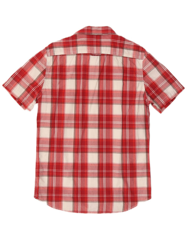 SUPERDRY Camisa de manga corta para hombre de algodón a cuadros rojos grandes