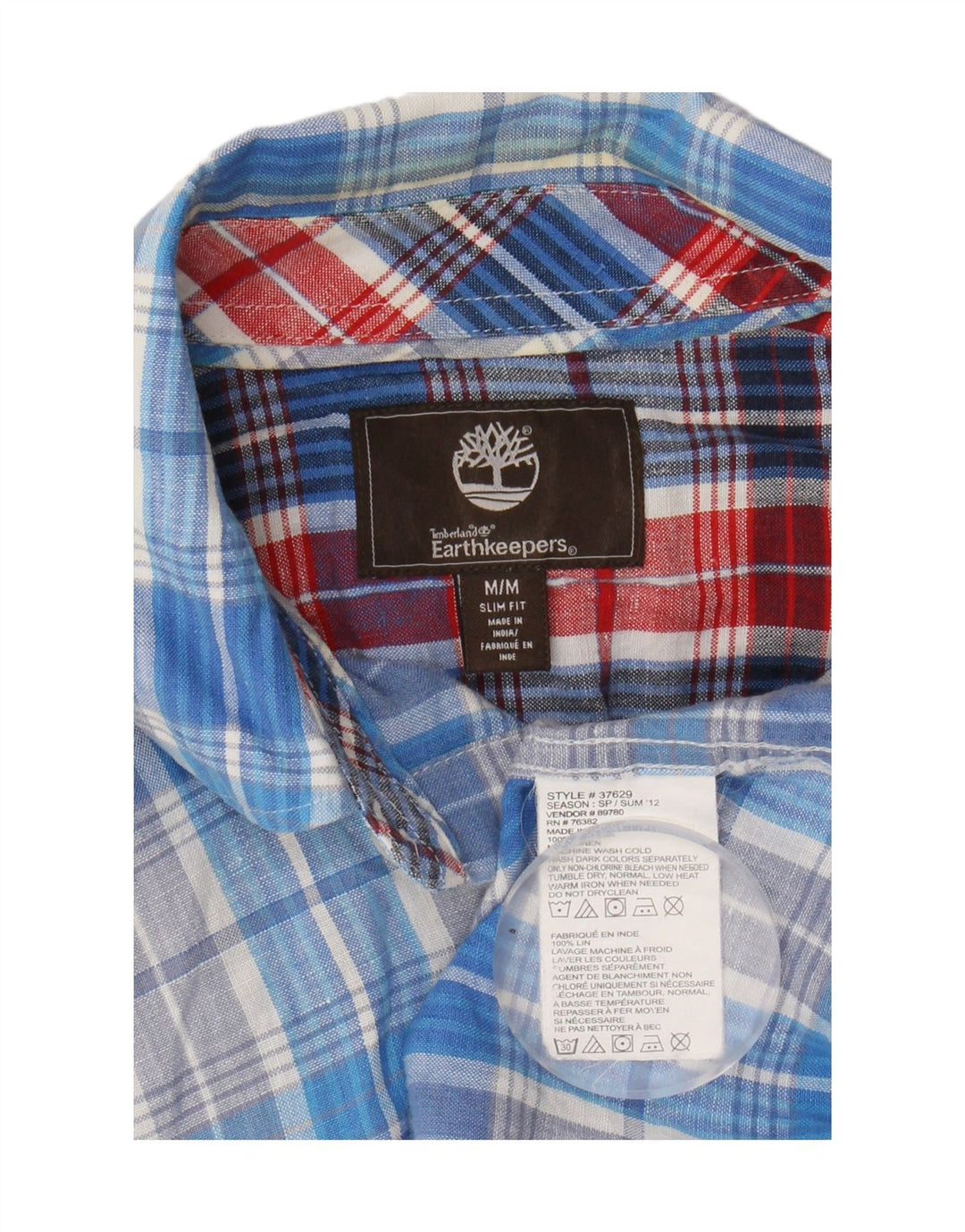 TIMBERLAND Mens Earthkeepers Slim Fit Short Sleeve Shirt Medium Blue Check Vintage Timberland and Second-Hand Timberland from Messina Hembry 