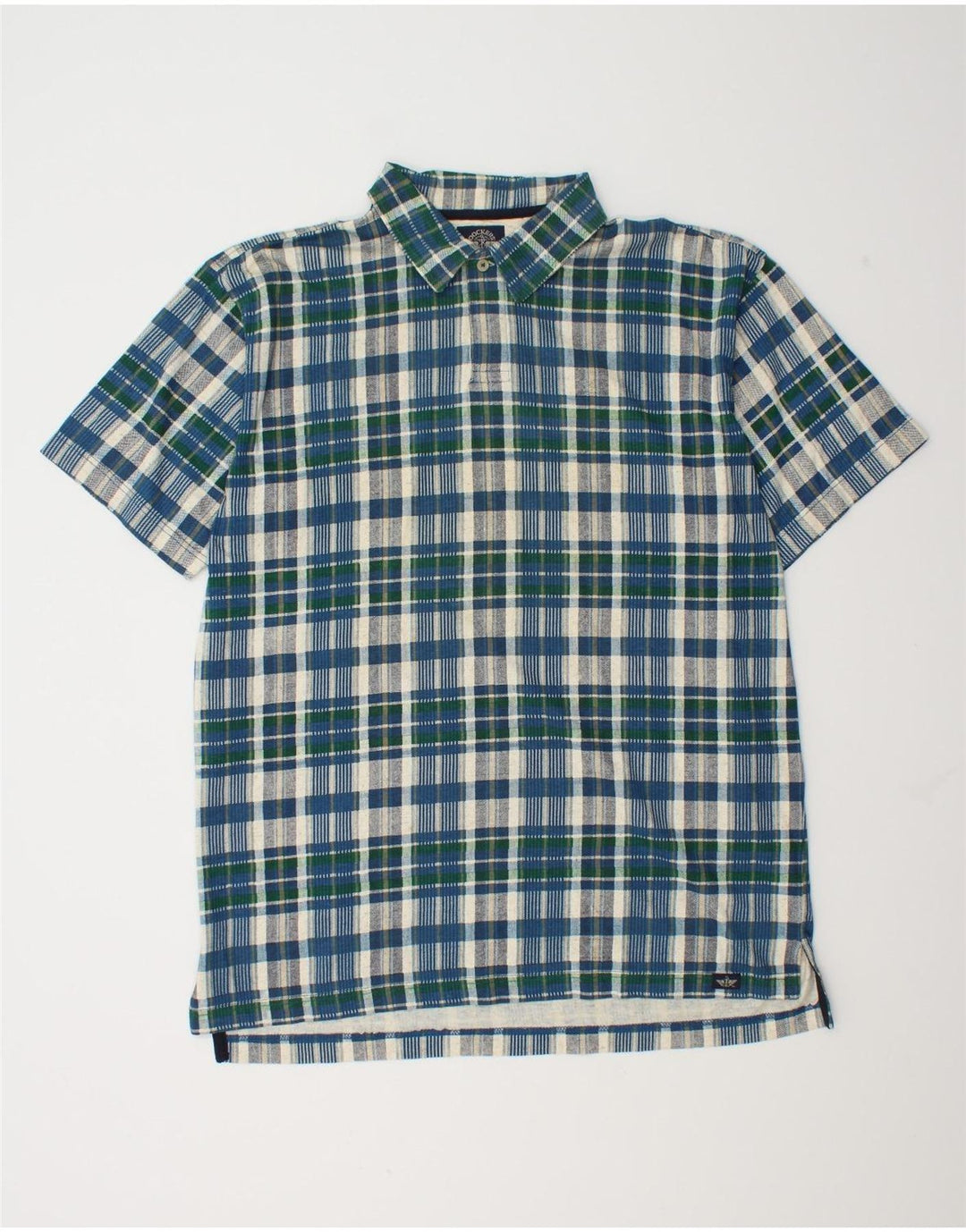 Dockers Camisa tipo jersey de manga corta para hombre de algodón a cuadros azul medio