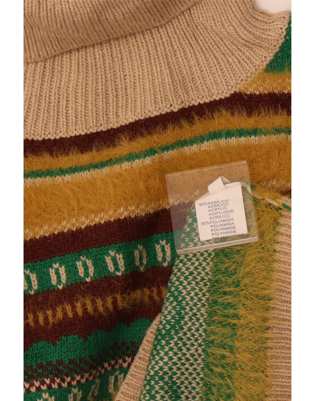 VINTAGE Hombres Roll Neck Jumper Suéter Grande Multicolor Fair Isle