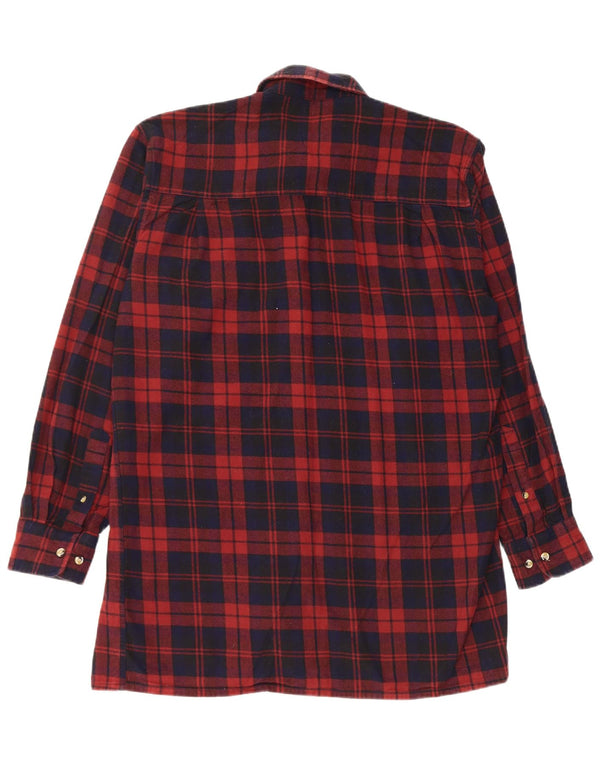 VINTAGE Camisa de franela de ajuste cómodo para hombre Algodón a cuadros burdeos medio