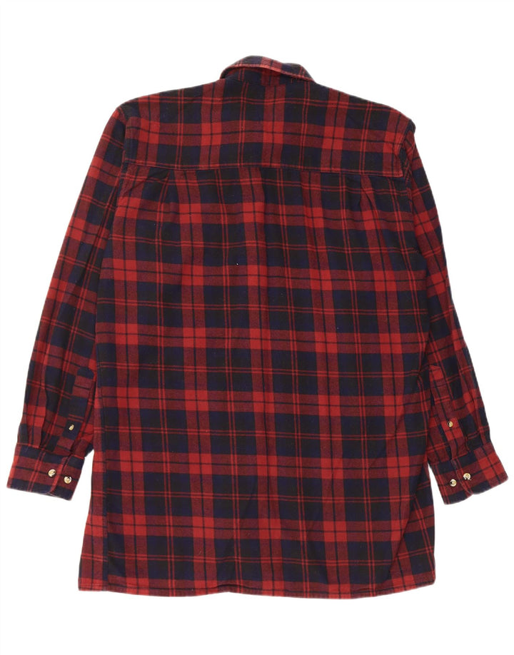 VINTAGE Camisa de franela de ajuste cómodo para hombre Algodón a cuadros burdeos medio