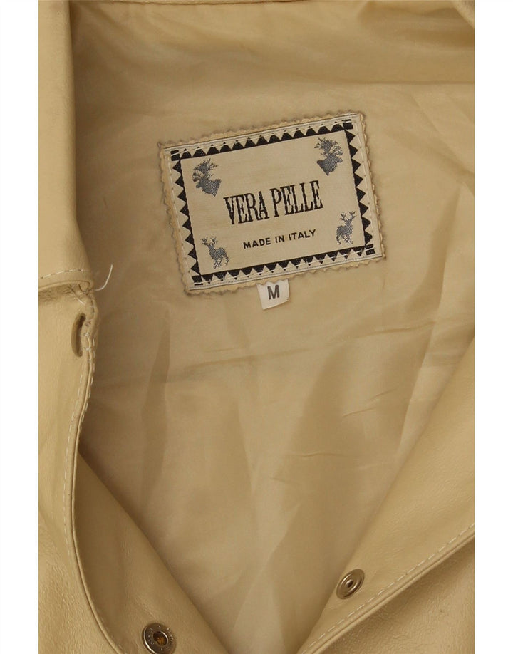 Chaqueta de cuero vintage para mujer cuero beige medio