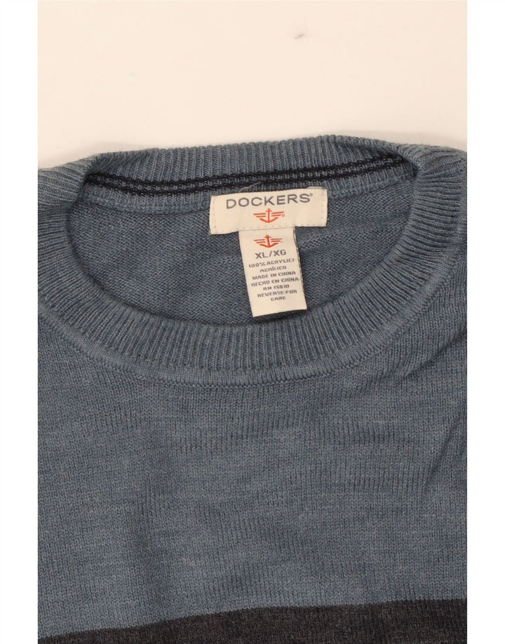 DOCKERS Mens Crew Neck Jumper Sweater XL Grey Striped Acrylic Vintage Dockers and Second-Hand Dockers from Messina Hembry 