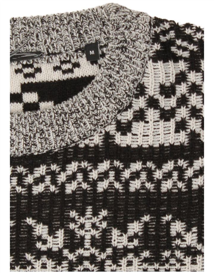 Vintage hombres cuello redondo jersey suéter medio gris Fair Isle