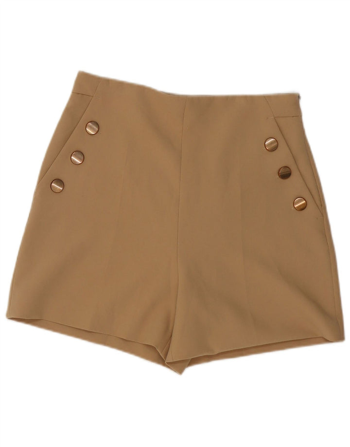 Zara Mujer Shorts Casuales De Talle Alto Medio W28 Poliéster Beige
