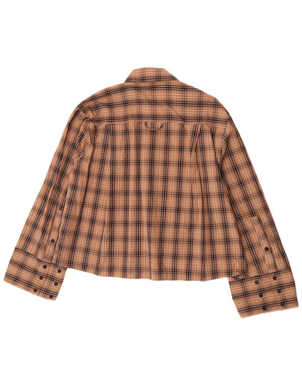 Zara Mujer Camisa Extragrande UK 10 Small Marrón Cuadros Algodón