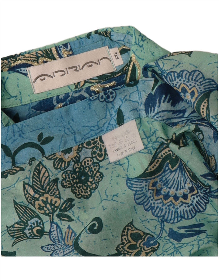 Camisa vintage para hombre 2XL seda floral azul