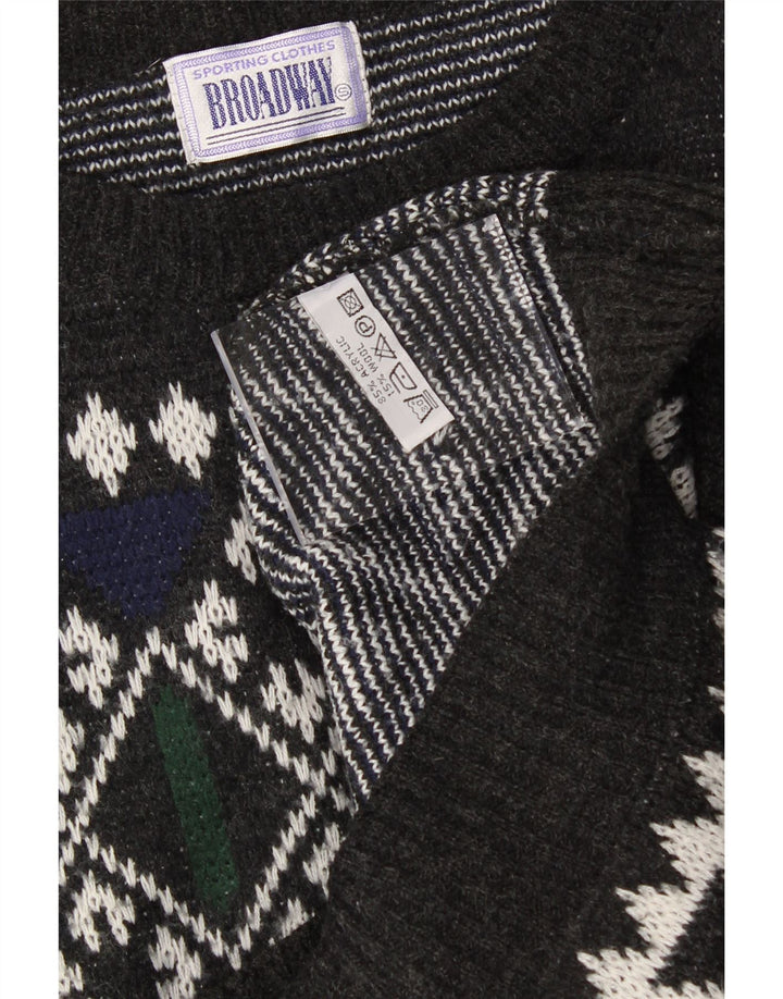 BROADWAY Mens Crew Neck Jumper Sweater Large Grey Argyle/Diamond Acrylic Vintage Broadway and Second-Hand Broadway from Messina Hembry 