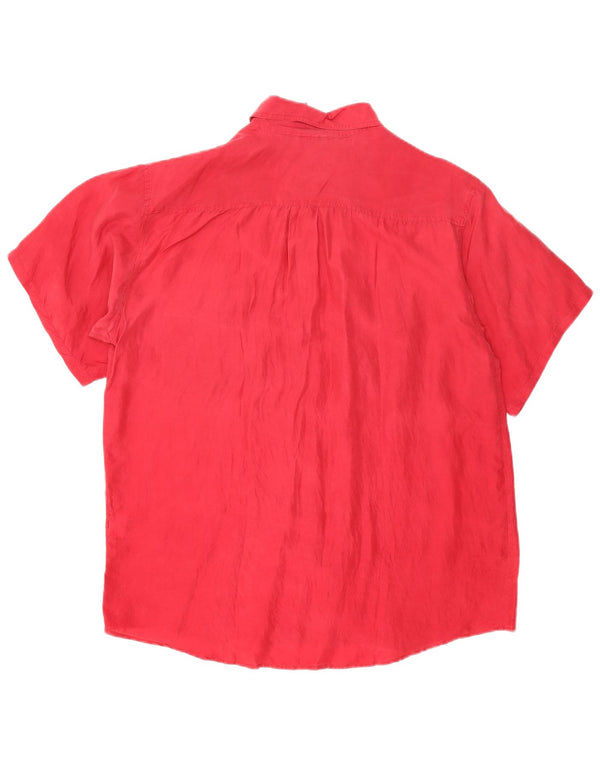 Camisa vintage de manga corta para hombre de seda roja mediana