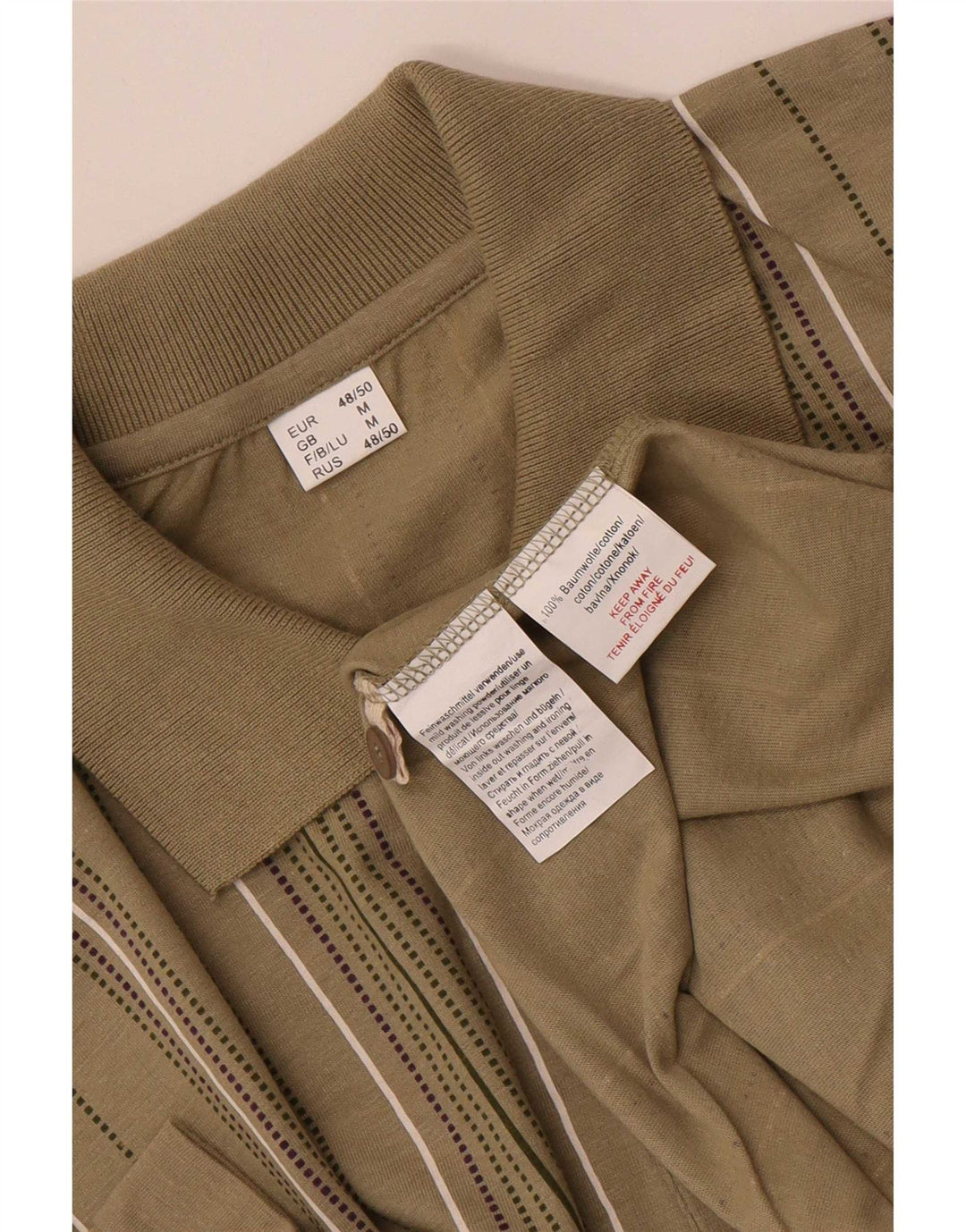 Polo vintage para hombre de algodón a rayas de color caqui medio