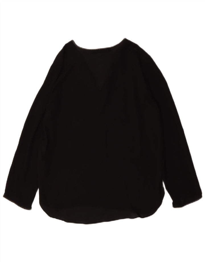 Zara Mujer Top Manga Larga UK 40 Pequeño Poliéster Negro