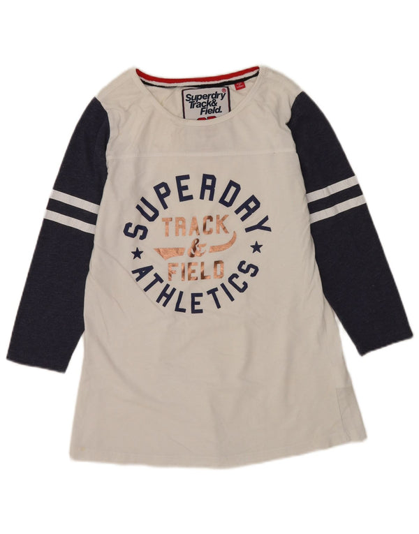 Superdry Top gráfico para mujer, manga 3/4, UK 42, mediano, blanco, color block