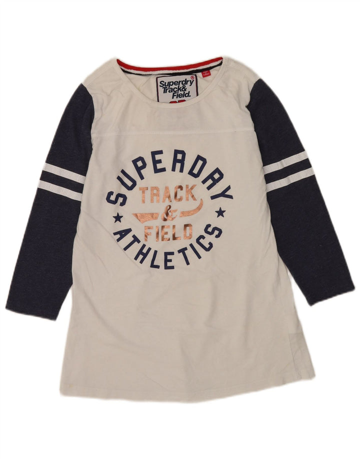 Superdry Top gráfico para mujer, manga 3/4, UK 42, mediano, blanco, color block