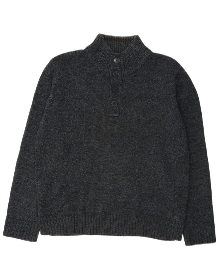 Marks & Spencer Jersey con cuello y botones para hombre, talla grande, moteado en azul marino