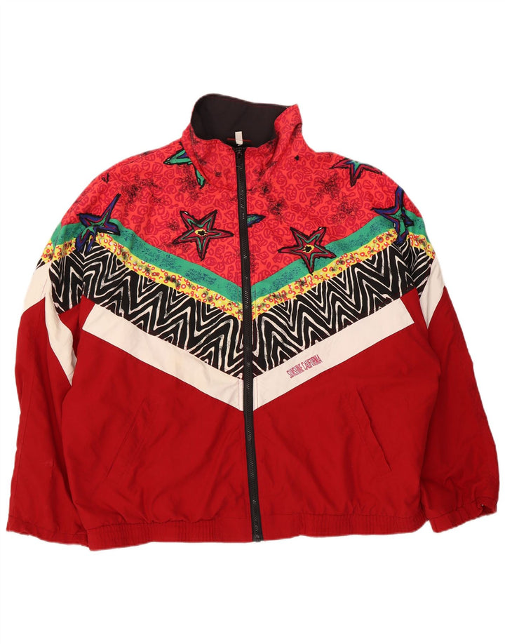 Vintage hombres patrón abstracto chándal top chaqueta grande poliéster rojo