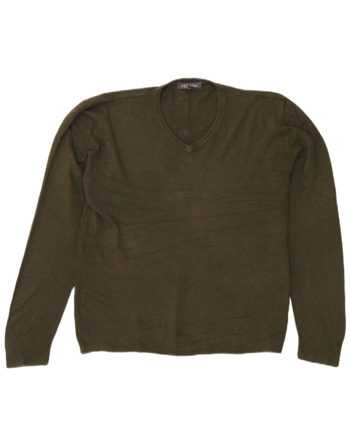 Marks & Spencer Suéter con Cuello en V para Hombre Acrílico Caqui Grande