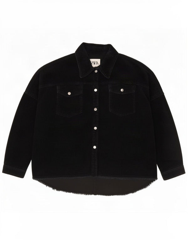 Zara Mujer Camisa De Pana Extragrande UK 6 XS Algodón Negro