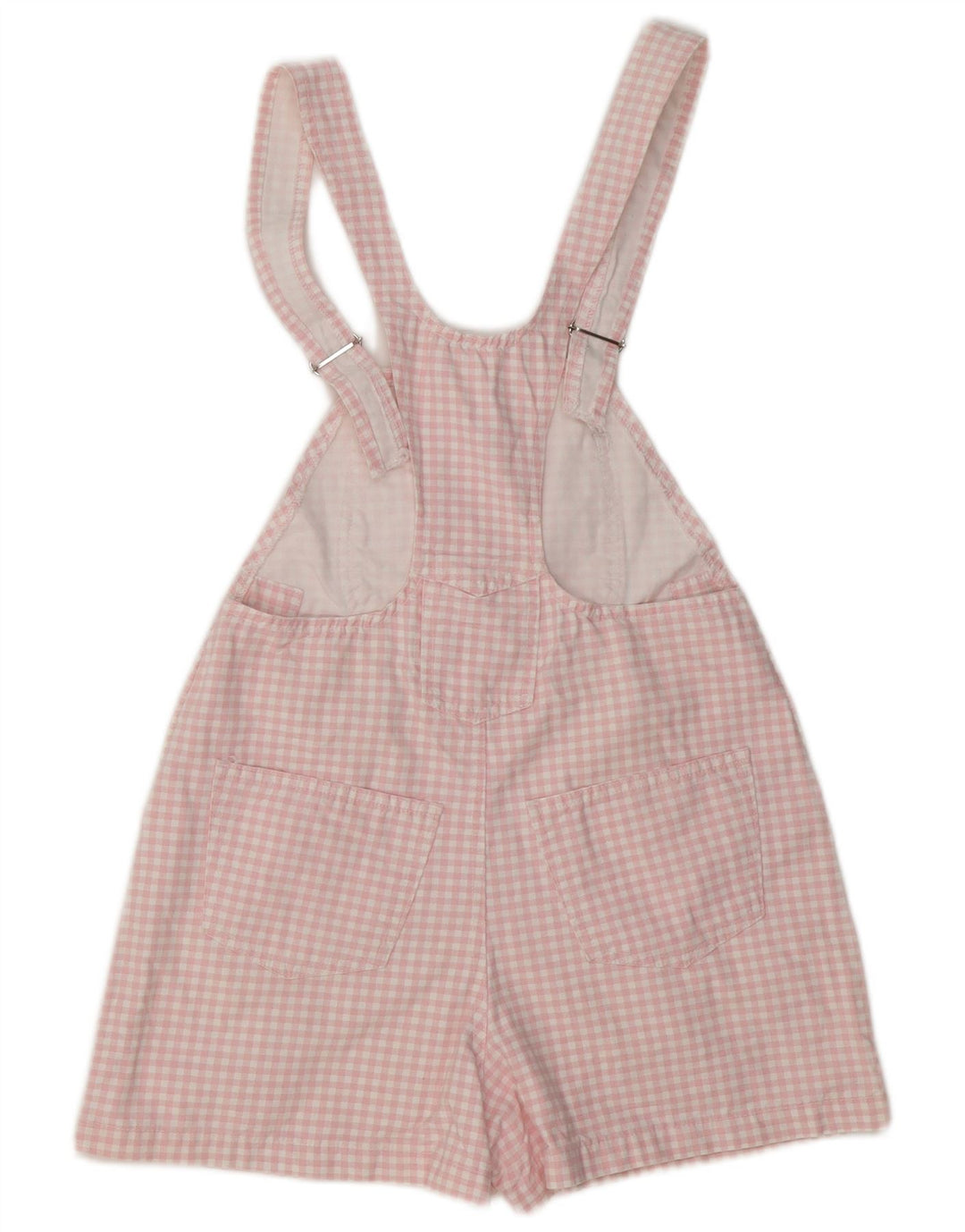 Vintage mujer Dungarees Shorts IT 40 Pequeño W30 Rosa Gingham Algodón