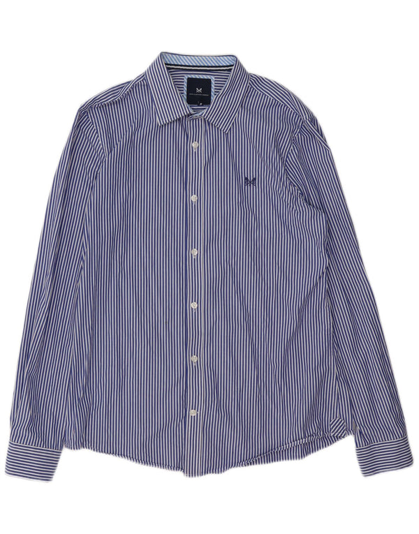 Crew Clothing Camisa ajustada para hombre de algodón a rayas azul medio