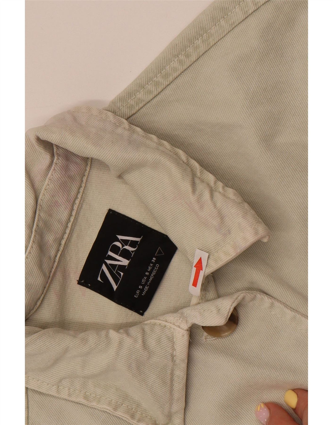 Zara Mujer Crop Denim Chaqueta UK 10 Small Off White Cotton