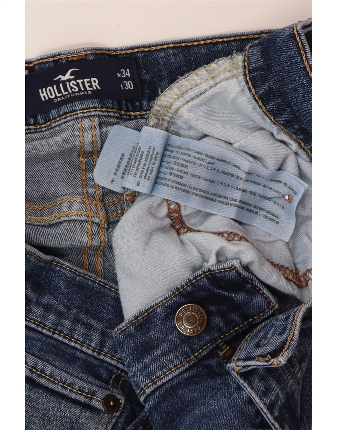 HOLLISTER Vaqueros rectos ajustados para hombre W34 L30 Algodón azul