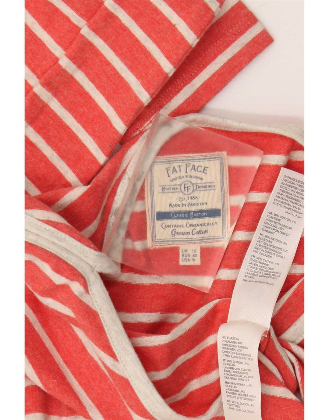 Camiseta de mujer Fat Face de manga larga UK 42 Algodón a rayas naranja medio