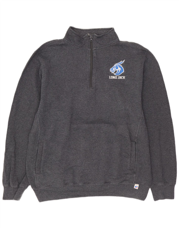 RUSSELL ATHLETIC Sudadera con cuello y cremallera para hombre, jersey grande de algodón gris