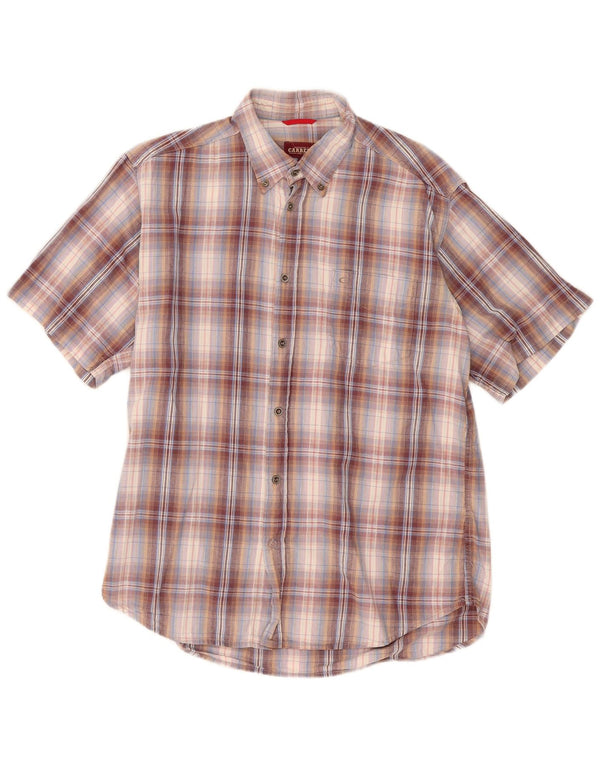 Carrera Camisa de manga corta para hombre de algodón a cuadros burdeos grande