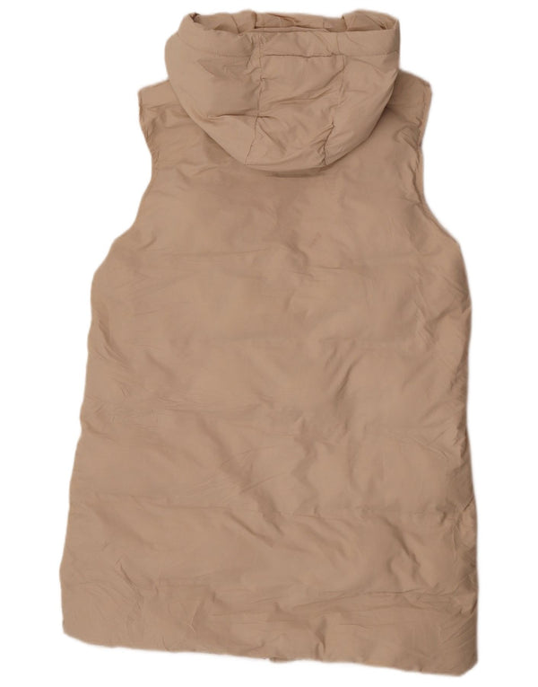 Zara Mujer Chaleco Acolchado Largo Con Capucha UK 46 Grande Poliéster Beige
